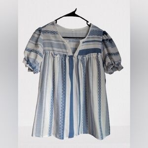 BOGO NWOT- Blue and White Striped Lightweight Blouse- Large
